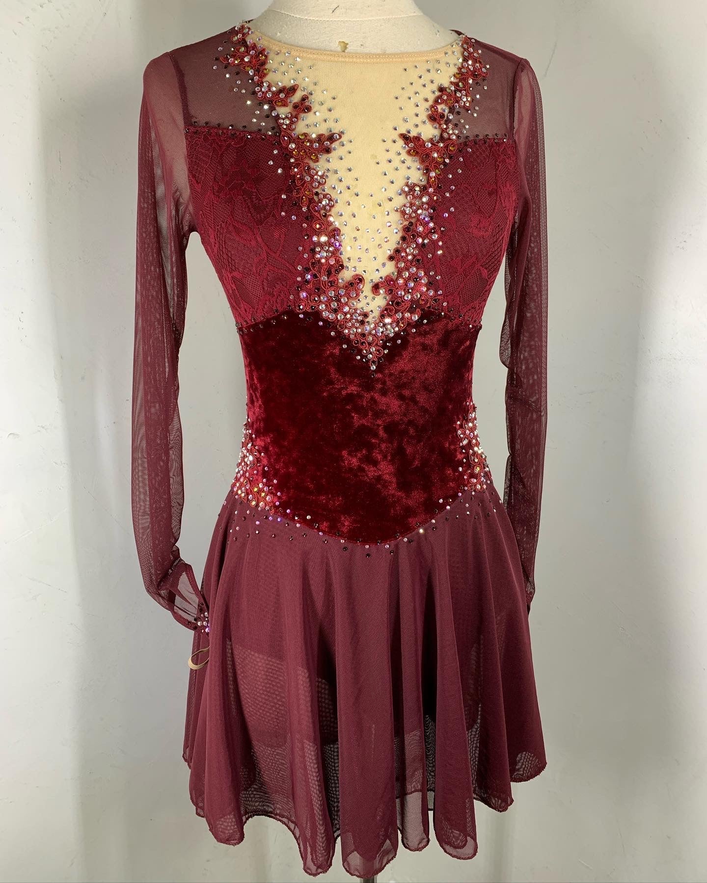 SOPHIA Wine velvet long sleeved Figure Skating Dress