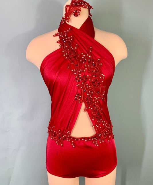 HOLLAND red contemporary halter dance costume